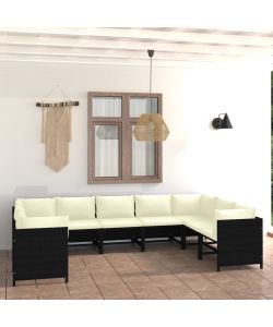 Set Divani da Giardino 9 pz con Cuscini in Polyrattan Nero 3059794