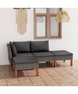 Set Divani da Giardino 4 pz con Cuscini in Polyrattan Grigio 3059709