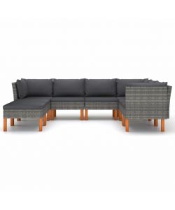 Set Divani da Giardino 8 pz con Cuscini in Polyrattan Grigio 3059719