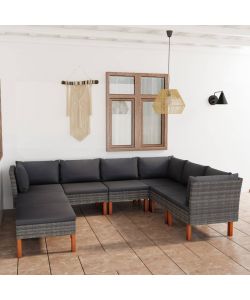 Set Divani da Giardino 8 pz con Cuscini in Polyrattan Grigio 3059719