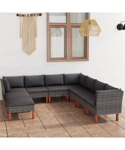 Set Divani da Giardino 9 pz con Cuscini in Polyrattan Grigio 3059721