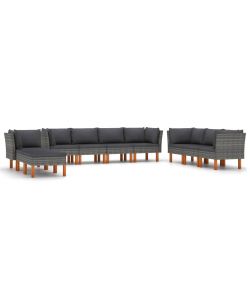 Set Divani da Giardino 10 pz con Cuscini in Polyrattan Grigio