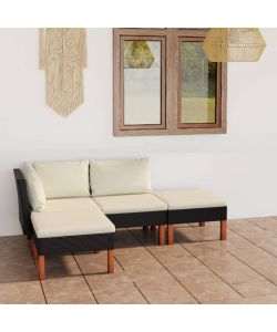 Set Divani da Giardino 4 pz con Cuscini in Polyrattan Nero 3059731