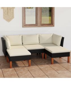 Set Divani da Giardino 5 pz con Cuscini in Polyrattan Nero 3059733