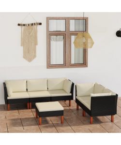 Set Divani da Giardino 6 pz con Cuscini in Polyrattan Nero 3059738