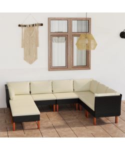 Set Divani da Giardino 8 pz con Cuscini in Polyrattan Nero 3059741