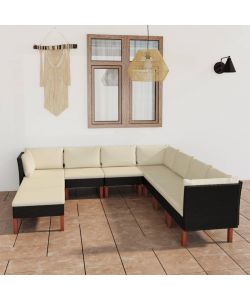 Set Divani da Giardino 9 pz con Cuscini in Polyrattan Nero 3059743