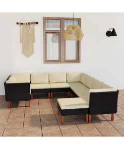 Set Divani da Giardino 9 pz con Cuscini in Polyrattan Nero 3059744