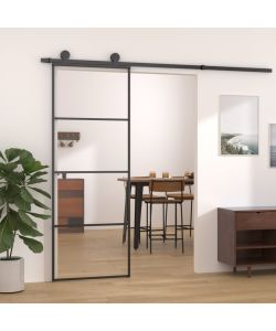 Porta Scorrevole in Alluminio e Vetro ESG 76x205 cm Nera