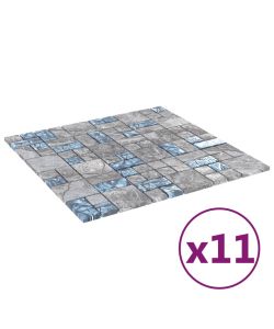 Piastrelle Mosaico 11 pz Grigio e Blu 30x30 cm in Vetro