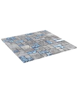 Piastrelle Mosaico 11 pz Grigio e Blu 30x30 cm in Vetro