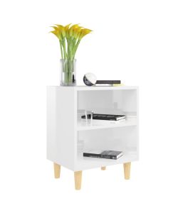 Comodini Gambe in Legno Massello 2 pz Bianco Lucido 40x30x50 cm