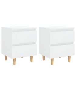 Comodino Gambe in Pino Massello 2 pz Bianco Laccato 40x35x50 cm