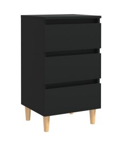 Comodino con Gambe in Legno Massello Nero 40x35x69 cm