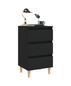 Comodino con Gambe in Legno Massello Nero 40x35x69 cm