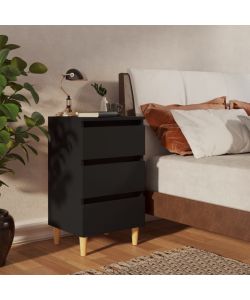 Comodino con Gambe in Legno Massello Nero 40x35x69 cm