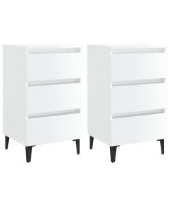 Comodino con Gambe in Metallo 2 pz Bianco Lucido 40x35x69 cm