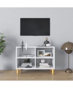 Mobile TV con Gambe in Legno Massello Bianco 69,5x30x50 cm