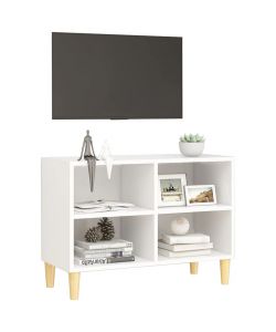 Mobile TV con Gambe in Legno Massello Bianco 69,5x30x50 cm