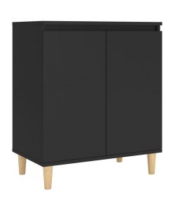 Credenza con Gambe in Legno Massello Nera 60x35x70cm Truciolato