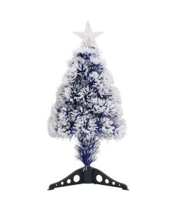 Albero Natale Artificiale LED Bianco e Blu 64 cm Fibra Ottica