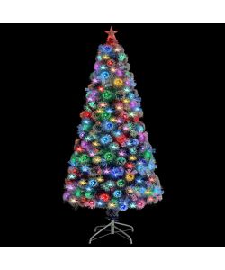 Albero Natale Artificiale LED Bianco e Blu 120 cm Fibra Ottica