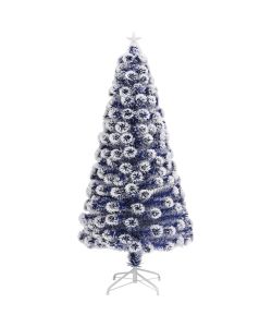 Albero Natale Artificiale LED Bianco e Blu 120 cm Fibra Ottica