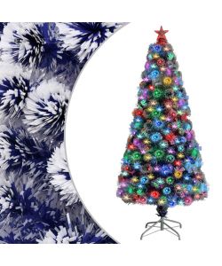 Albero Natale Artificiale LED Bianco e Blu 150 cm Fibra Ottica