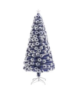 Albero Natale Artificiale LED Bianco e Blu 150 cm Fibra Ottica