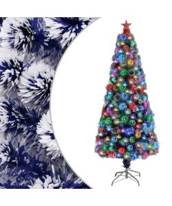 Albero Natale Artificiale LED Bianco e Blu 180 cm Fibra Ottica