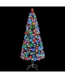 Albero Natale Artificiale LED Bianco e Blu 180 cm Fibra Ottica