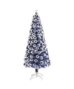 Albero Natale Artificiale LED Bianco e Blu 180 cm Fibra Ottica