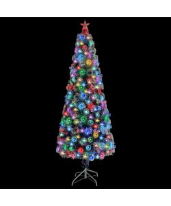 Albero Natale Artificiale LED Bianco e Blu 210 cm Fibra Ottica