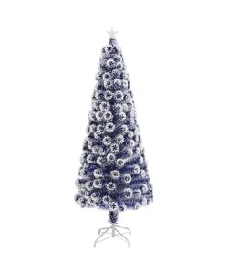 Albero Natale Artificiale LED Bianco e Blu 210 cm Fibra Ottica