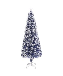 Albero Natale Artificiale LED Bianco e Blu 240 cm Fibra Ottica