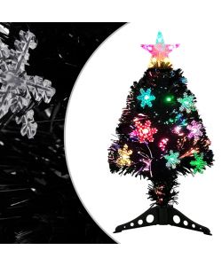 Albero di Natale con Fiocchi di Neve LED Nero 64cm Fibra Ottica