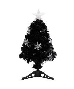 Albero di Natale con Fiocchi di Neve LED Nero 64cm Fibra Ottica