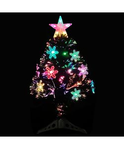 Albero di Natale con Fiocchi di Neve LED Nero 64cm Fibra Ottica