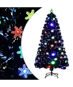 Albero Natale con Fiocchi di Neve a LED Nero 120cm Fibra Ottica