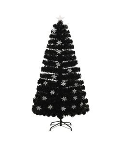 Albero Natale con Fiocchi di Neve a LED Nero 120cm Fibra Ottica