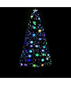 Albero Natale con Fiocchi di Neve a LED Nero 120cm Fibra Ottica