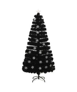 Albero Natale con Fiocchi di Neve a LED Nero 150cm Fibra Ottica