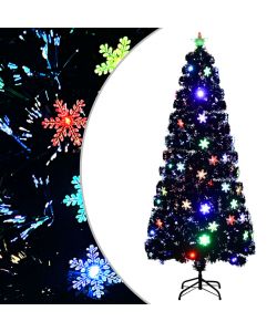 Albero Natale con Fiocchi di Neve a LED Nero 180cm Fibra Ottica