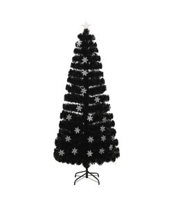 Albero Natale con Fiocchi di Neve a LED Nero 210cm Fibra Ottica