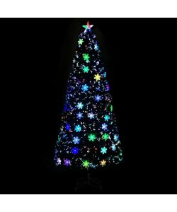 Albero Natale con Fiocchi di Neve a LED Nero 210cm Fibra Ottica