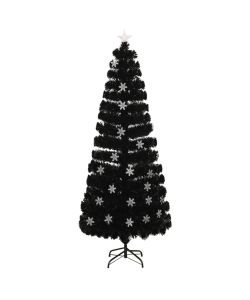 Albero Natale con Fiocchi di Neve a LED Nero 240cm Fibra Ottica