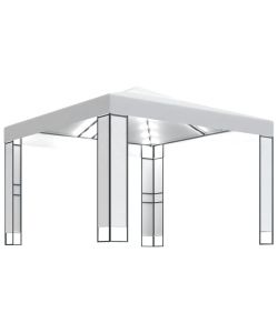 Gazebo con Tetto Doppio e Stringa di Luci LED 3x3 m Bianco