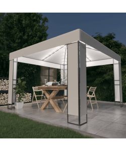 Gazebo con Tetto Doppio e Stringa di Luci LED 3x3 m Bianco