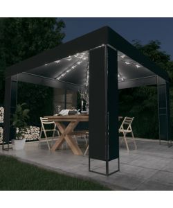 Gazebo con Tetto Doppio e Stringa di Luci LED 3x3 m Antracite