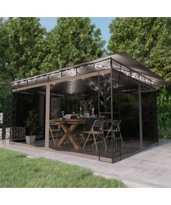 Gazebo con Zanzariera Luci LED 4x3x2,73 m Grigio Talpa